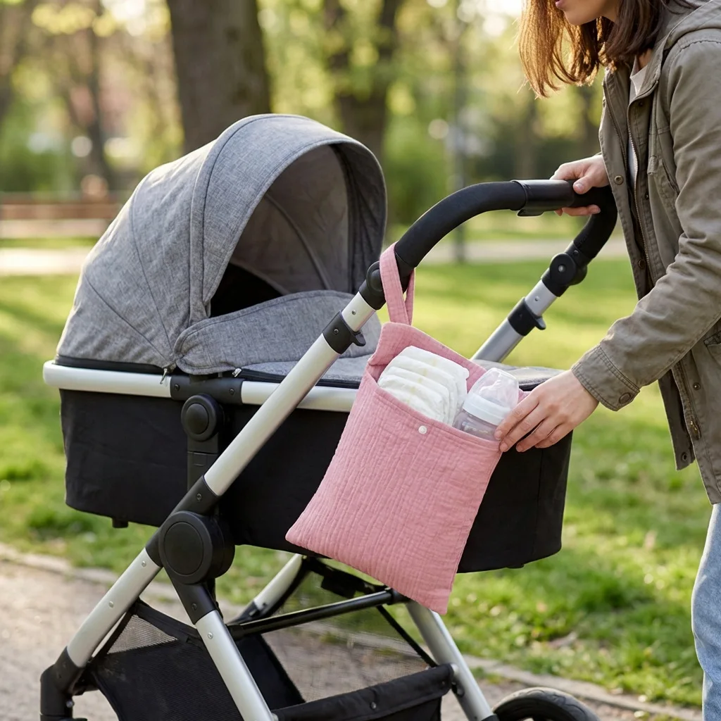 

Multi-functional Mommy Handbag Baby Bottle Stroller Hanging Bag Diaper Bag Pure Organic Double-layer Cotton