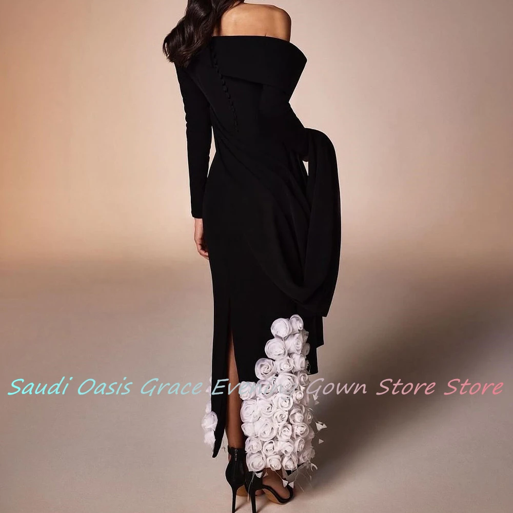 Exquisite and High Quality Straight Boat Neck Long Sleeves Evening Dress Floor Length 3D Flowers Ribbons Saudi Arabia 2024