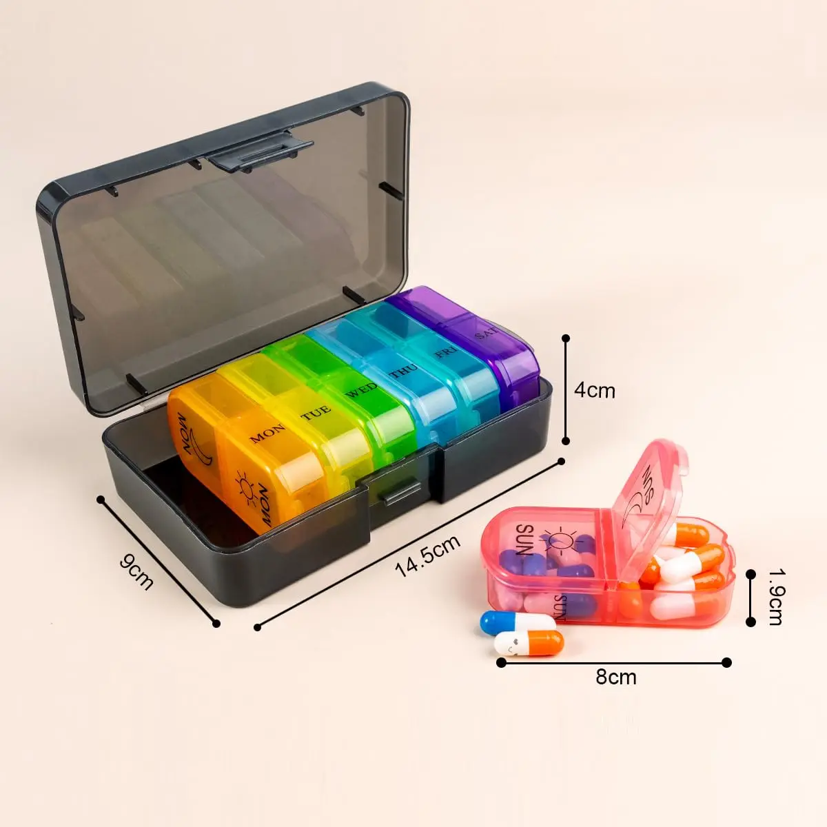 Seven-Day Sealed Pill Box Divided Into 14 Boxes 2 Times A Day Portable Pill Box Pill Organizer Rainbow Home Tour