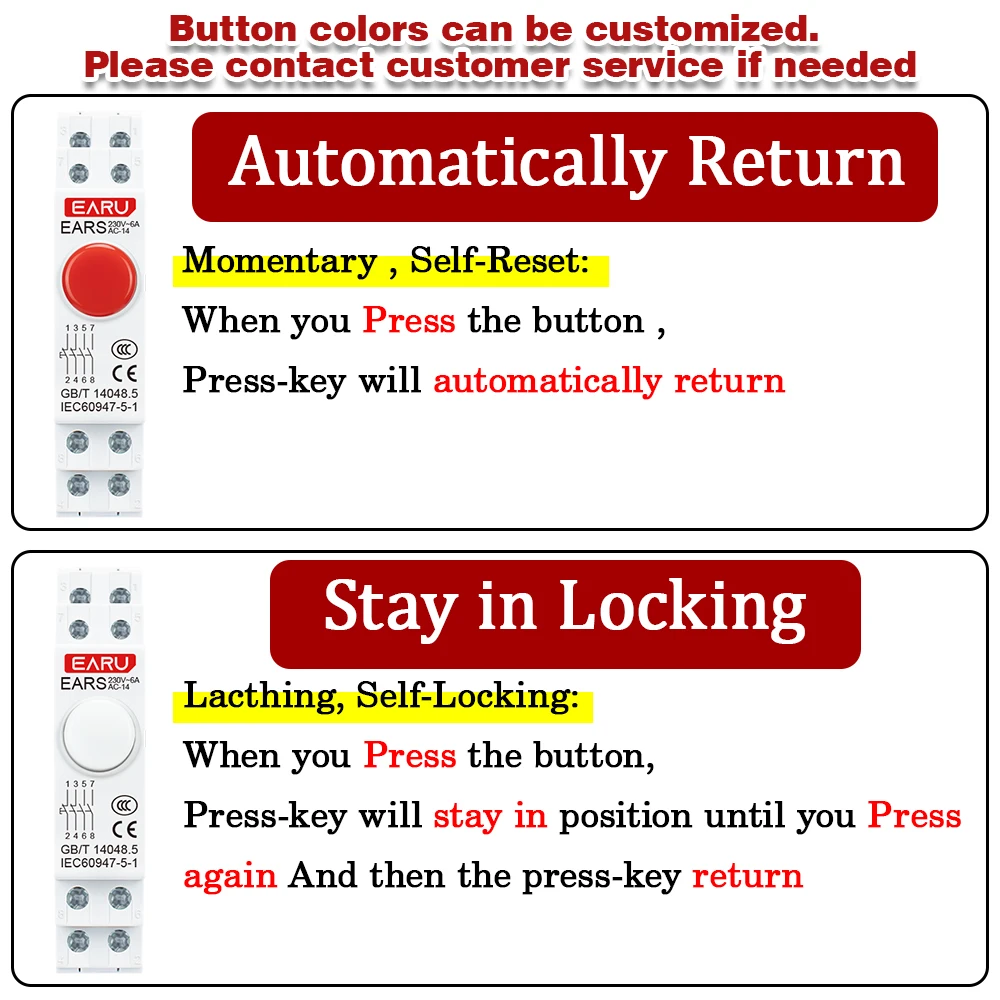 18MM Din Rail Mount LED Signal Lamp Button Switch Series AC/DC 220V Indicating Indication Pilot Lights Green Momentary Latching image 3