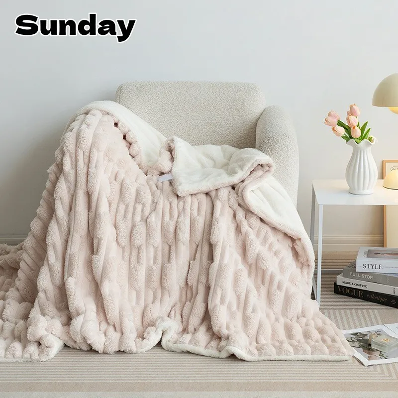 

Winter Grid Faux Fur Throw Blankets for Beds Soft Thick Luxury Plush Blanket Warm Fluffy Velvet Jacquard Sofa Cover Home Decor