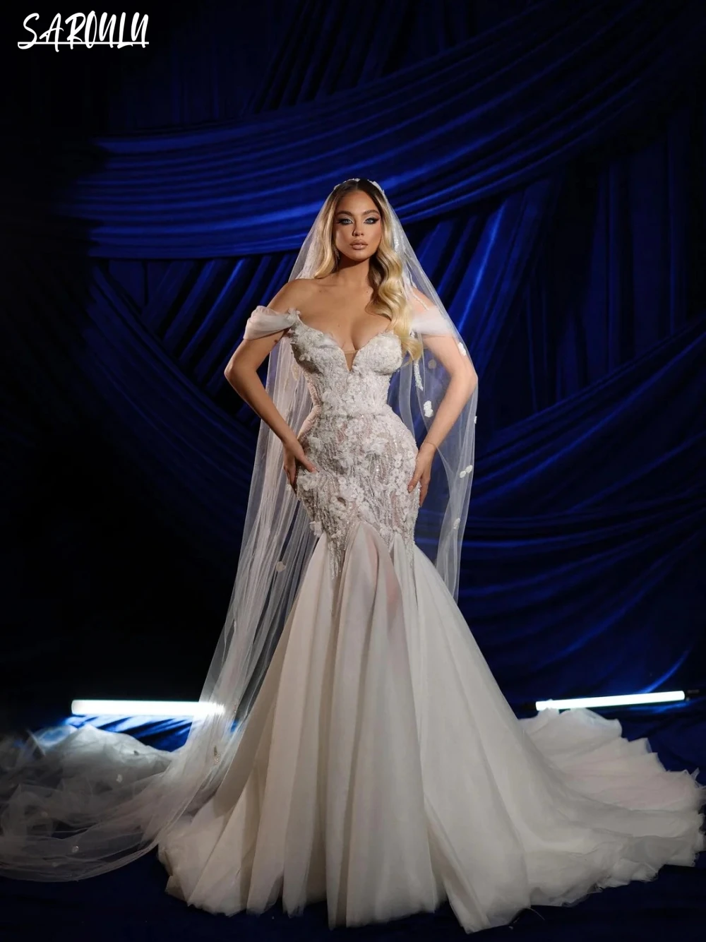 

Женское свадебное платье-Русалка It's yiiya, белое платье до пола с открытыми плечами, аппликацией и блестками на лето 2024