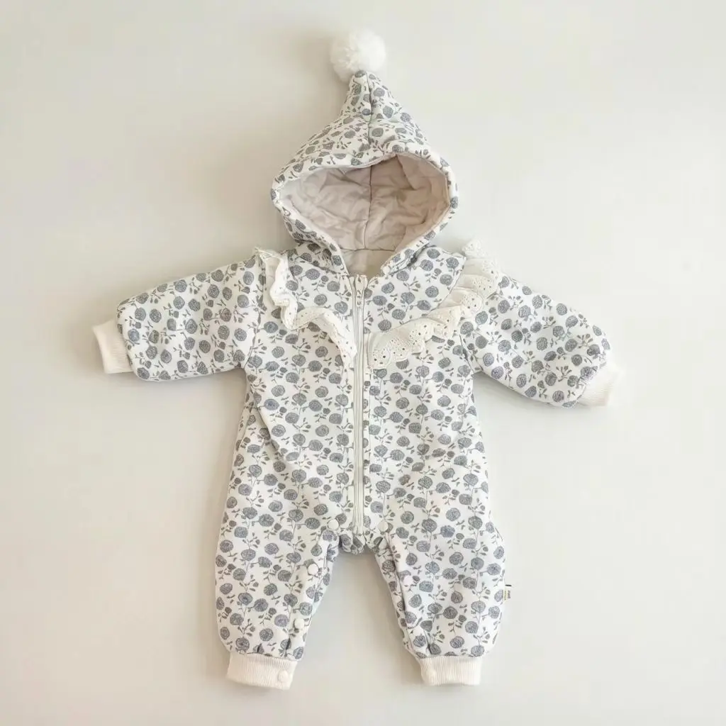 Infant Girl Cotton Padded Jacket Toddler Fleece Warm Jumpsuit 2026 Winter Hot Baby Long Sleeve Hooded Romper Plus Velvet Thick
