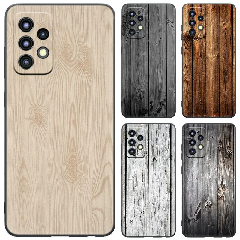 Carved Wood Black Phone Case For Samsung Galaxy A04S A12 A22 A32 A50 A51 A70 A71 A73 5G A03 Core A20E A21S A31 A41 Cover