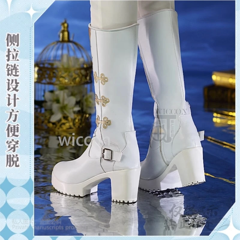 أنيمي الحب والفضاء العميق Xavier الأبيض أحذية طويلة أحذية 8 سنتيمتر الجحيم متلألئ ضوء القمر هالوين حفلة الرجال تأثيري بولي leather الجلود كوس