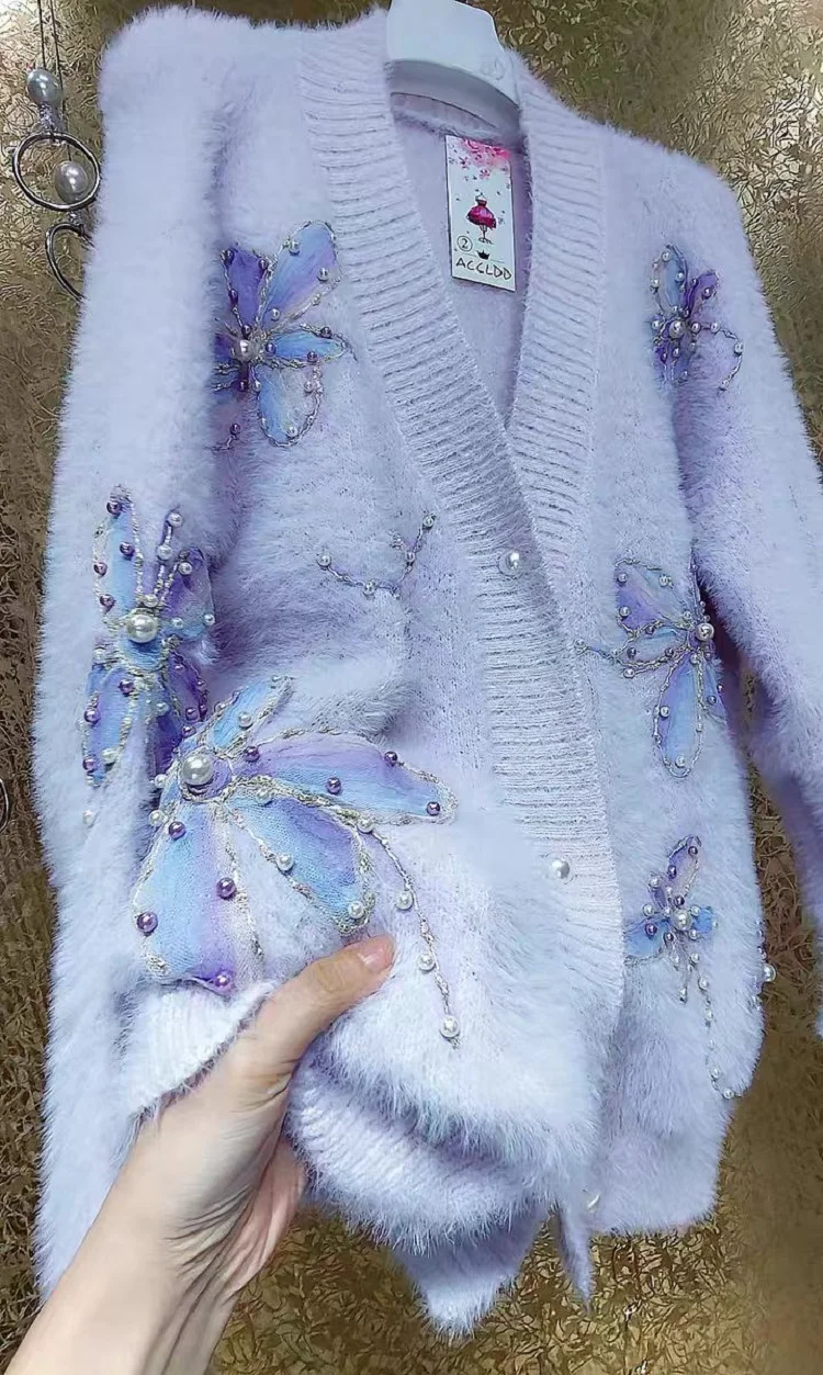 جديد في شتاء 2025 سترة مشغولة من الصوف طويلة سميكة معطف للنساء كم طويل فو الفراء معطف شتاء سترة ملابس امرأة