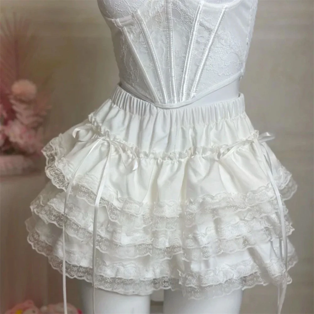 

Новая летняя женская юбка-шорты Y2K с кружевом и бантом, винтажная корейская мода, юбка в стиле Харадзюку, женская одежда, белая, черная, кавайная мини-юбка