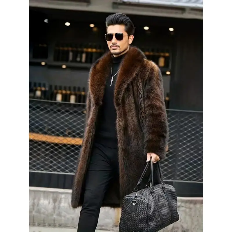 Fashionable Mens Faux Fur Single Breasted Overcoat Warmth And Style for Formal Occasions Unbranded Spring Collection