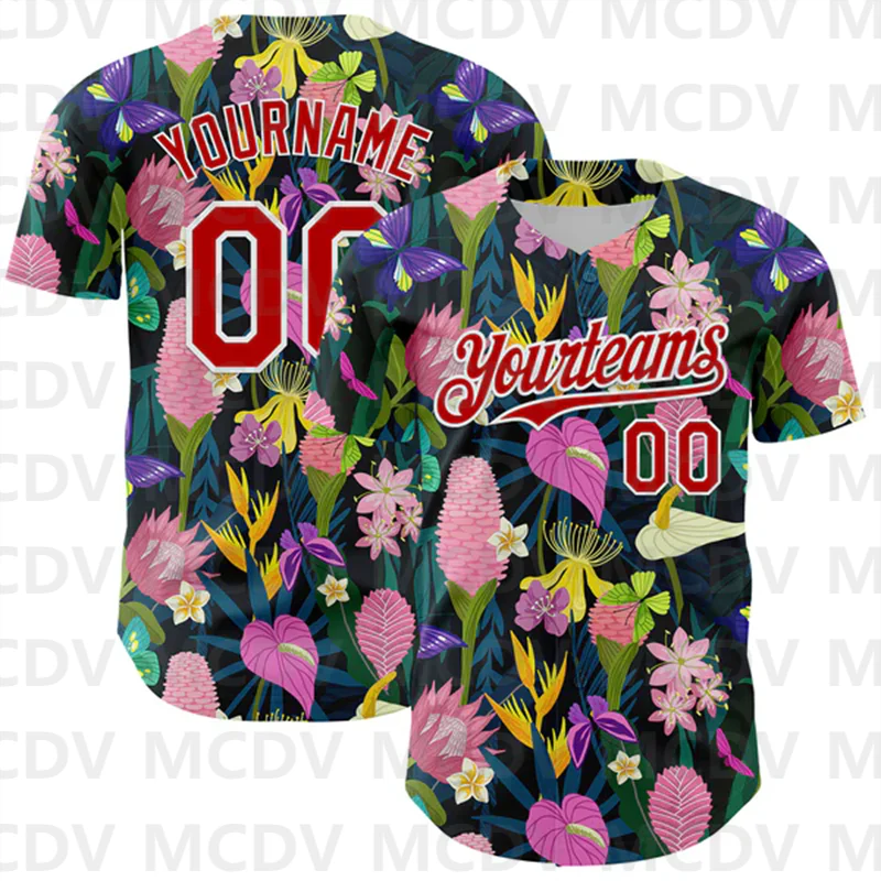 Benutzer definierte schwarz gelb 3d Muster Design tropische Hawaii Palmen Bäume authentischen Baseball-Trikot