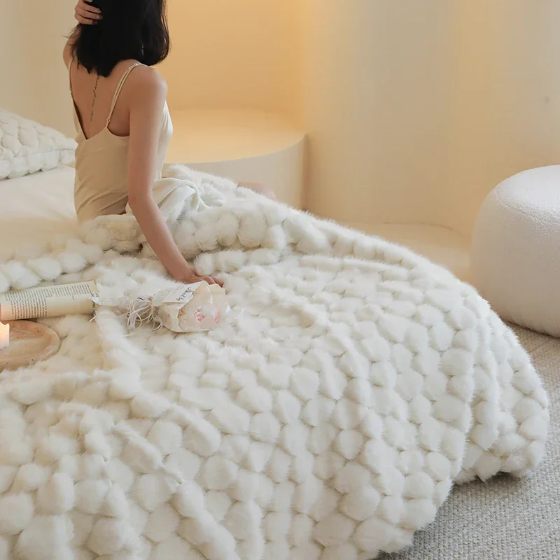 

Double Layer Faux Fur Blanket fluffy Bedspread on the Bed Plaid Room Decor Plush Sofa Blanket Luxury Alpaca Fox Fur Bed blankets