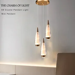 Modern  Kitchen Island LED Pendant Light Gold Crystal Hanging Lamp Fixture for Bedside Room Home Decoration Suspension Luminaire