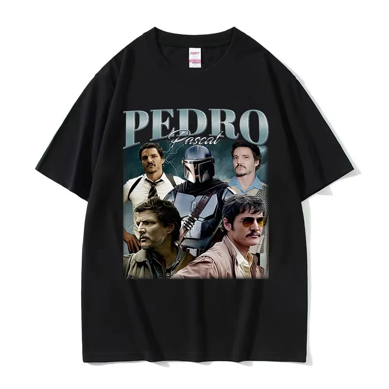 Camiseta con gráfico del actor Pedro Pascal para hombre y mujer, camiseta de manga corta de algodón a la moda Retro, camisetas clásicas con cuello redondo, ropa de calle