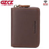 GZCZ Multi Card Slot Wallet  Crazy Horse Leather Mini Bank Card  Holder Storage Money Bag for Men Business Purse RFID