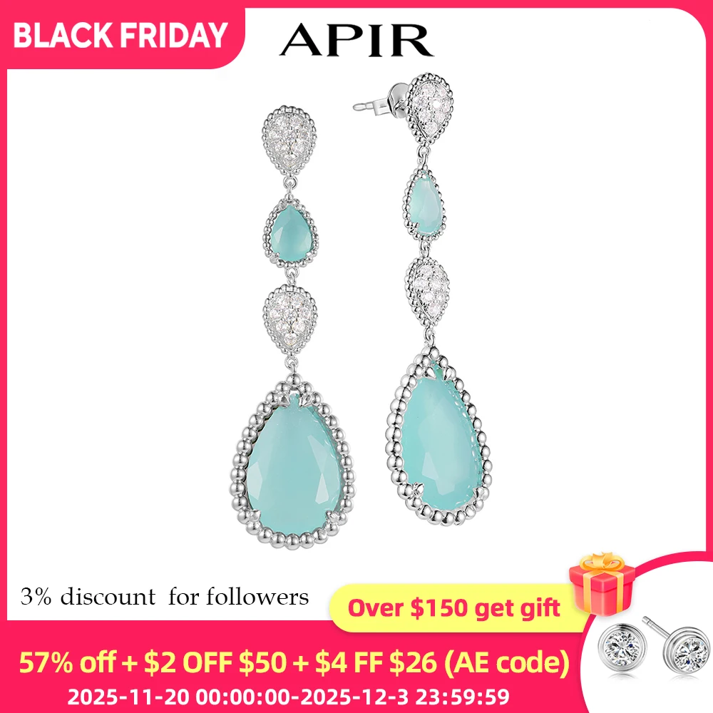 

APIR 18-каратное позолоченное малахит, синий, зеленый, халцедон, богемные серьги с каплями воды для женщин, длинные серьги для танцевальной вечеринки, свадьбы