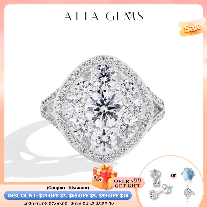 

ATTAGEMS 3,38CTW Кольца с муассанитом круглой огранки для женщин S925 Серебро 18 К Позолота Ручная работа Свадебные ювелирные изделия для невесты Подарки Новый