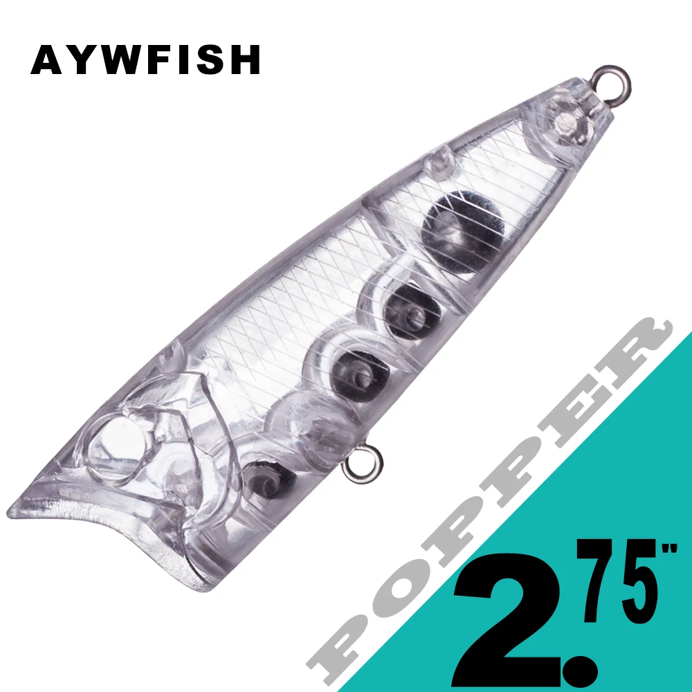 

AYWFISH 10 шт. неокрашенные попперы, рыболовные приманки, пустые 7 см, 11,3 г, прозрачная топвотерная приманка, искусственная настраиваемая приманка, окунь, щука, сделай сам
