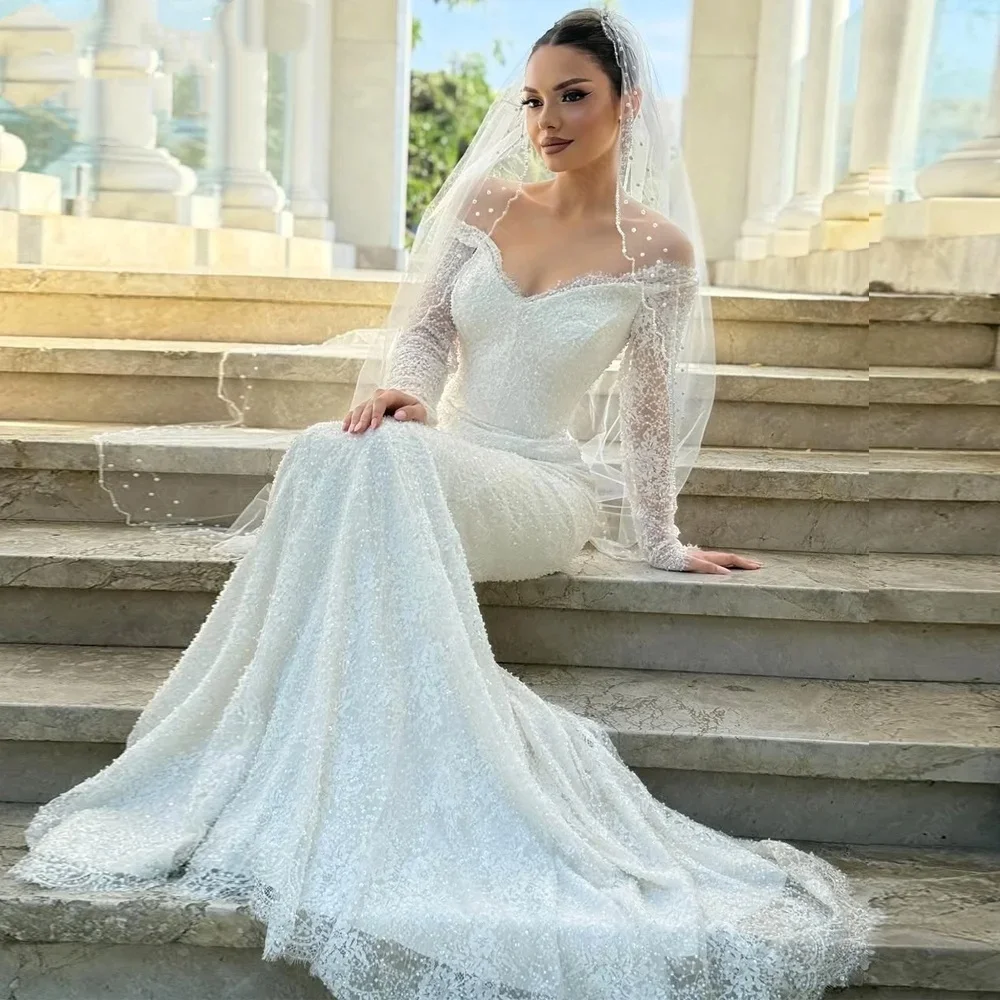 

FW 2025 Customized Shiny white Ball Gown Royal Wedding Dresses Sweetheart applique fish tail decal tail Made Vestido de novia