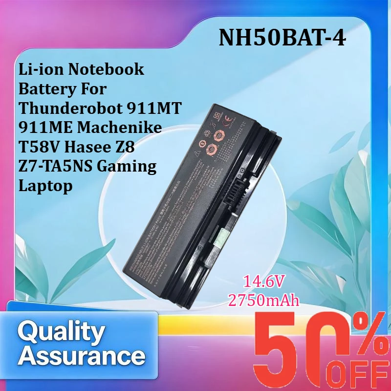 NH50BAT-4 Replacement Li-ion Notebook Battery For Thunderobot 911MT 911ME Machenike T58V Hasee Z8 Z7-TA5NS Gaming Laptop