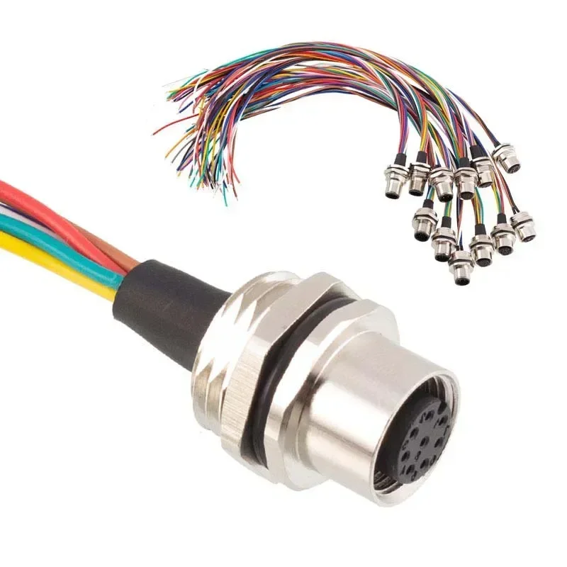 M12 4 5 6 8 12 17 Pin Socket with 30CM Wire Waterproof Male Female Connector Opening M16 M12 PG9 Panel Rear/Front Wire Plug