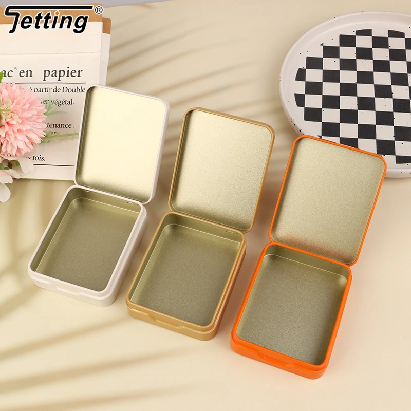 1Pcs Tinplate Storage Boxes Metal Rectangular Empty Mini Box Tinplate Candy Pill Cases Hinged Containers Jewelries Organizer