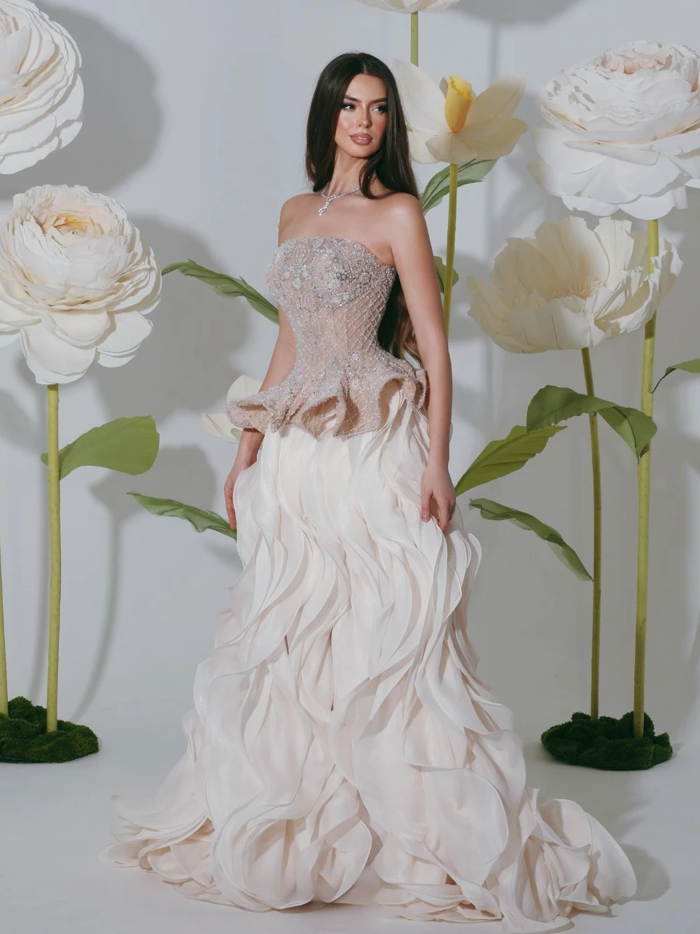 Elegant 3D Ruffle Beaded Eveni - Women Formal Wear Dubai ulasan dan harga