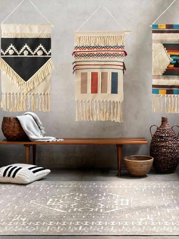 

Nordic Style Long Fur Small Tapestry Home Decor Wall Hanging Switch Cover Geometric Pattern Cotton Rectangular Tapestry
