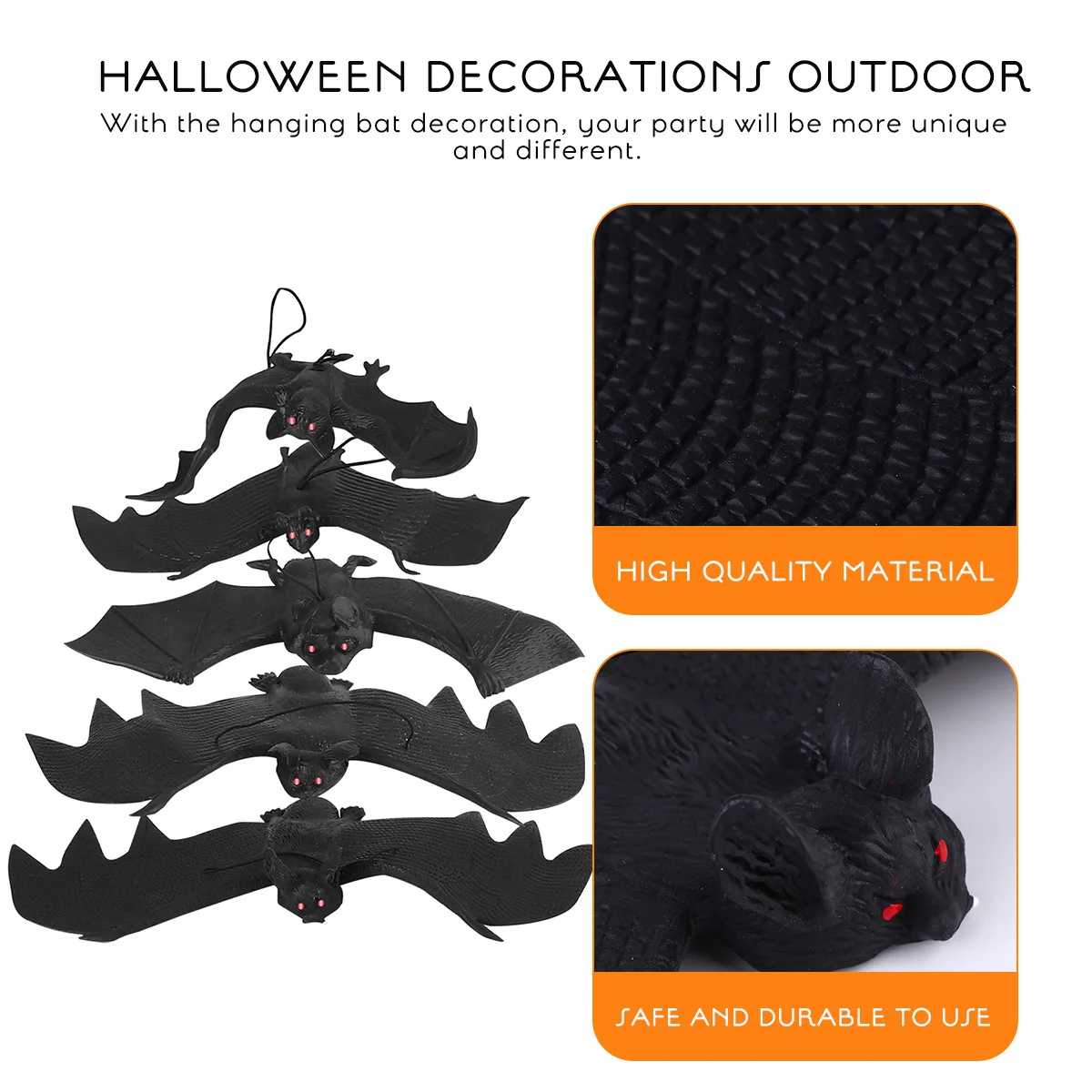 5pcs Bat Ornament Halloween Decorations Hanging Scary Bats Party Home Outdoor Decoration Lifelike Soft Elastic Festive