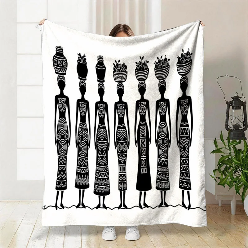 Boho Tribal African Throw Blanket Tapestry Geometric Line Art Ethnic Wall Decor Boho Accent Throw