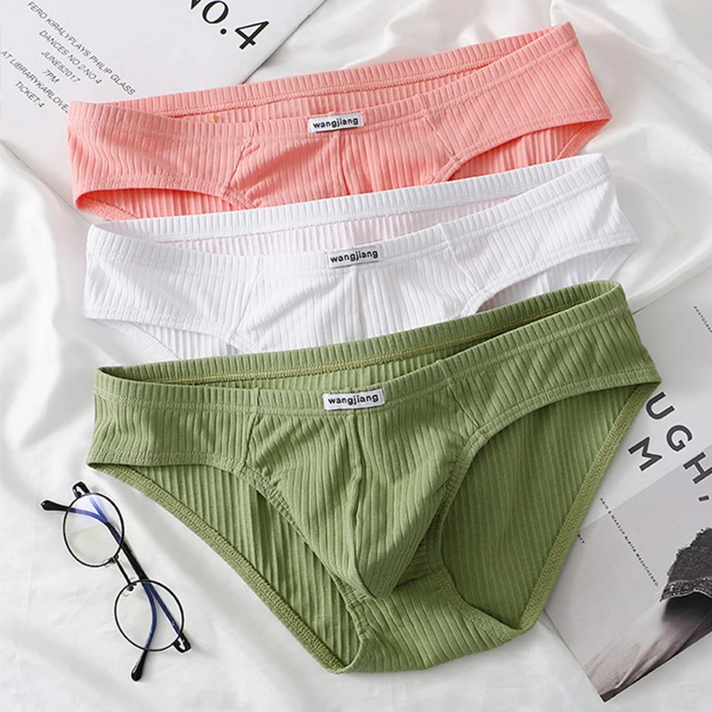 

High Qulaity Mid Rise Men Panties Soft Cotton Briefs Solid Color Breathable Underwear Cueca U Convex Pouch Sexy Underpants Homme