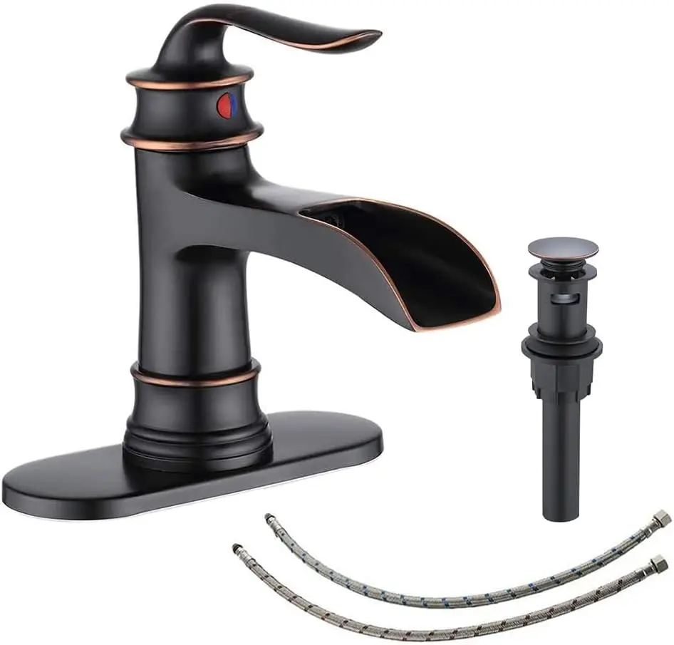 Waterfall Faucet Bathroom Faucet Single Handle One Hole Oil Rubbed Bronze Finish Large Spout Lavatory Faucets Oil Rubbed Bronze