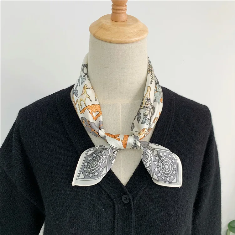 وشاح حريري متعدد الاستخدامات على شكل مملكة الحيوانات وشاح مربع صغير #5