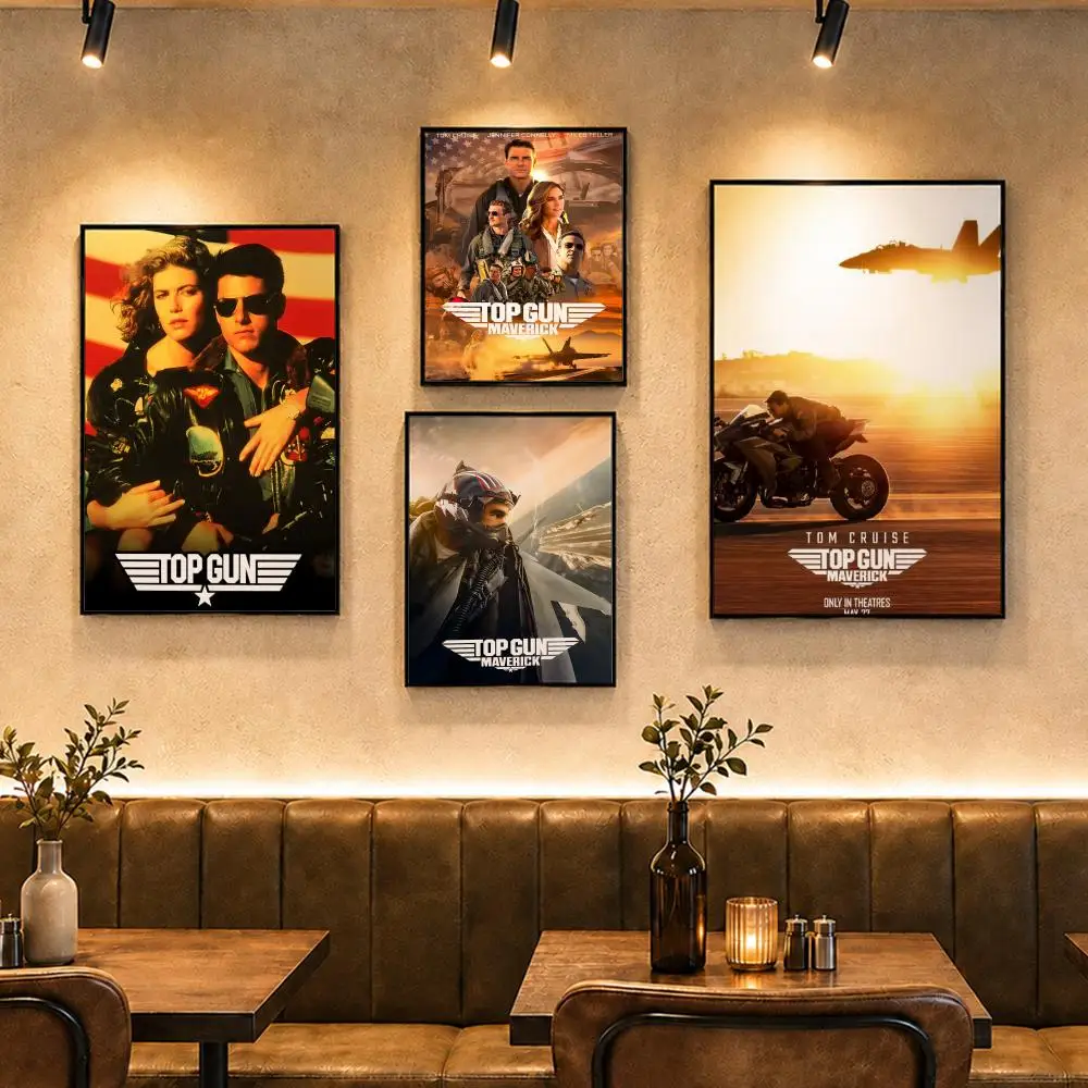 Movie T-Top Gun Maverick Poster Vintage Retro Anime Poster Stickers Peel and Stick Wall Art Home Decor