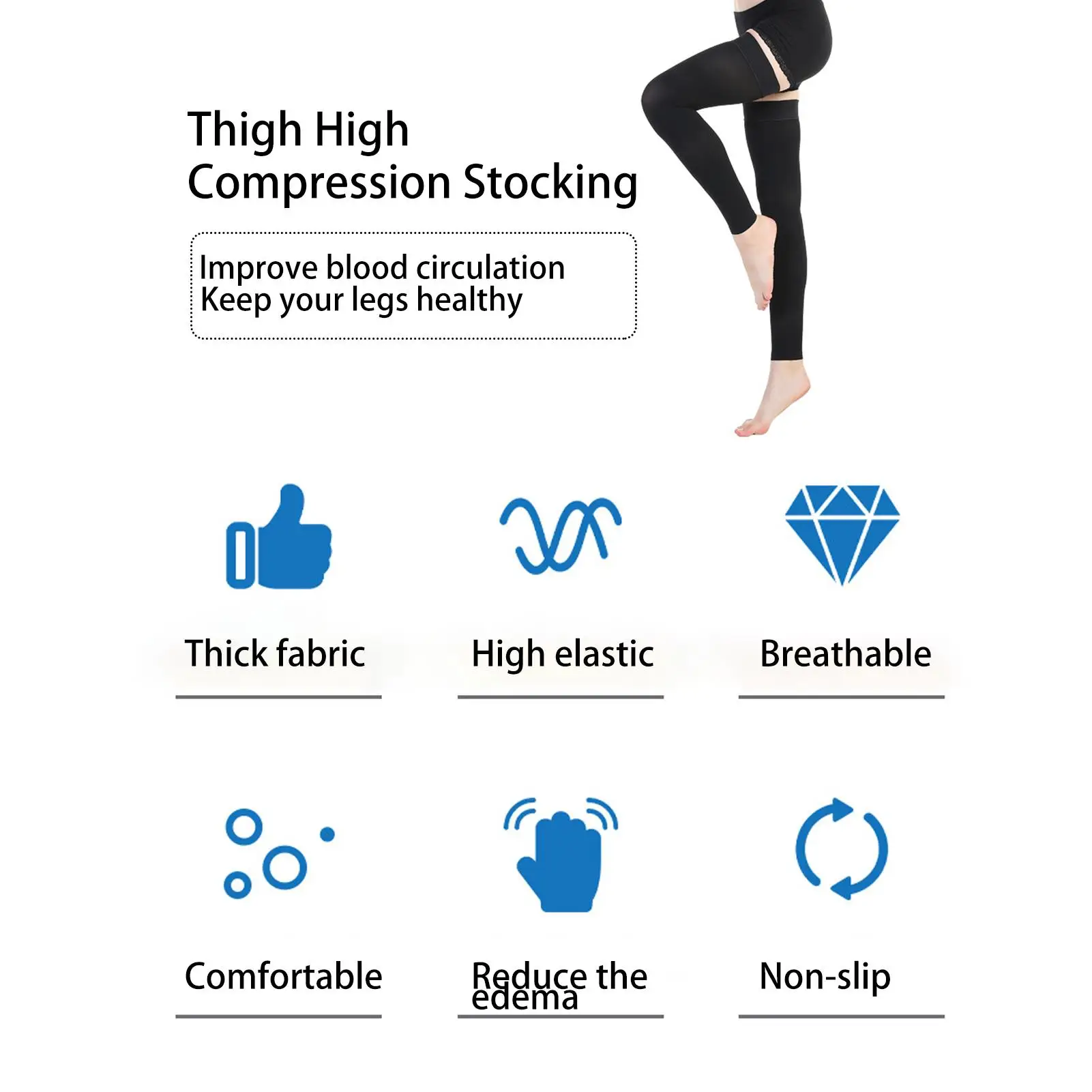 Thigh High Compression Stockings 23-32 mmHg Non-Slip Toeless Long Sleeves for Men & for women - Supportive Comfort