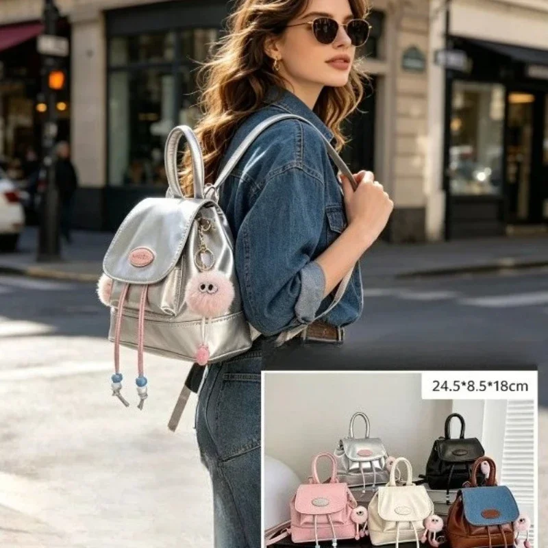Retro Solid Color Women's Backpack 2026 Spring Autumn Casual Travel Bag Simple Foreign Style Mlb Bucket Bag