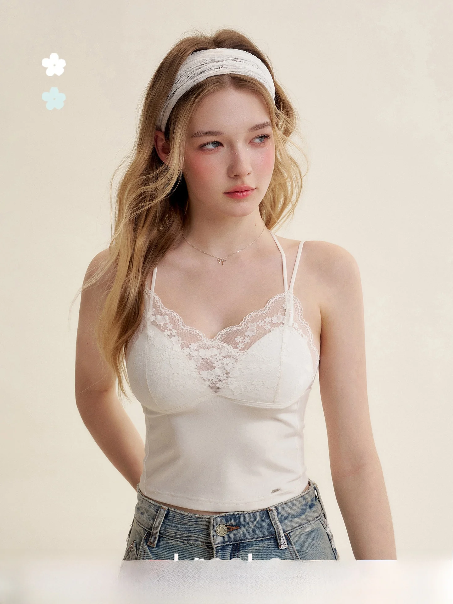 

Романтический кружевной топ-бретельки с пятилепестковым цветочным декором, облегающий, укороченный, для женщин, цветной, как нижнее белье