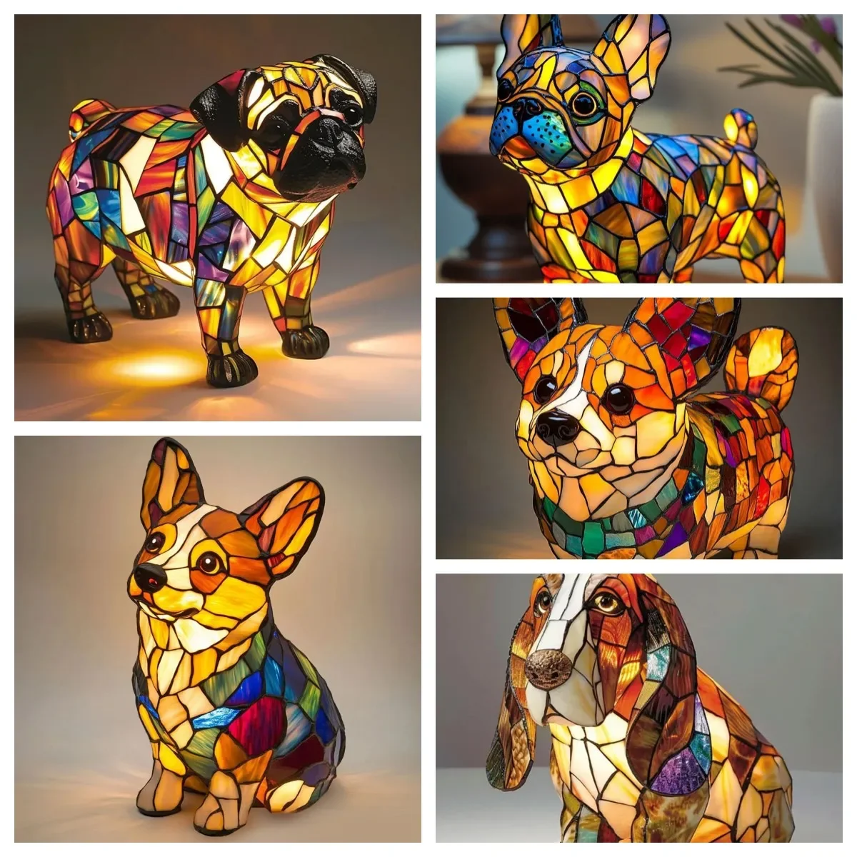 LED Corgi lampe et carlin lampe chien série Art veilleuse tachée résine français table veilleuse mignon animaux de compagnie chiens décor de bureau