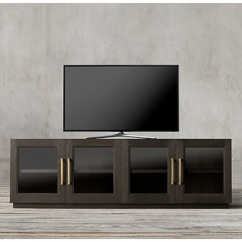 For French Country Retro Solid Wood Glass Door TV Cabinet Modern Simple Living Room Storage Console Table