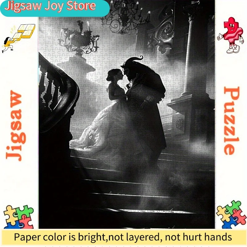 Puzzle papierowe DIY Disney, Piękna i Bestia, romantyczne czarno-białe, gruby karton, odpowiednie do dekoracji domu