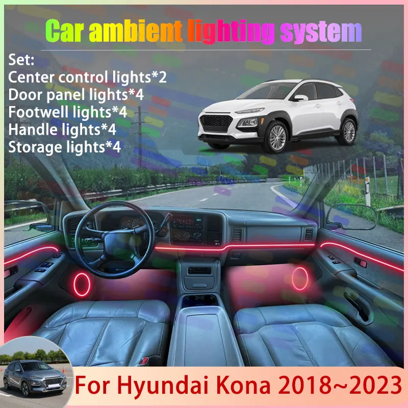 

For Hyundai Kona 2018~2023 2019 2020 OS Kauai MK1 2/18 in 1 Car Atmosphere Light Lamp RGB Shade Ensemble Streamer Atmosphere Set