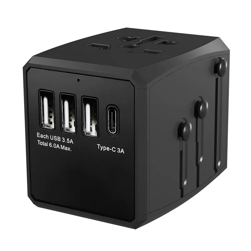 Travel Universal Plug Smart Power Adapter 3 USB-A and 1 USB-C type port fast charger for US EU UK Australia charger station