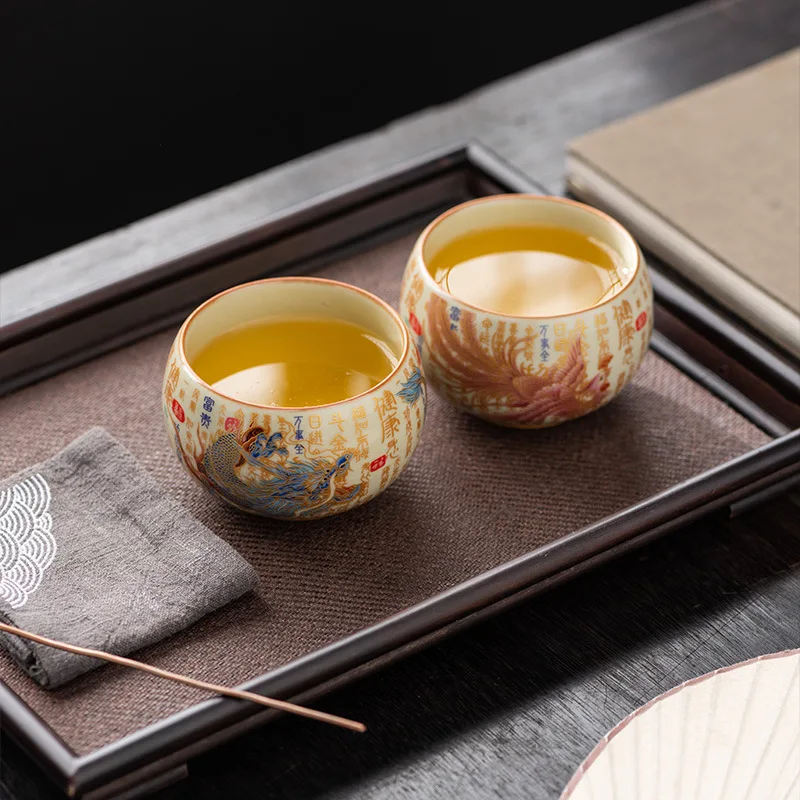 

Xianglong Phoenix full color yellow Ru kiln master teacup gift box hardbound high-grade business gifts with hand gifts