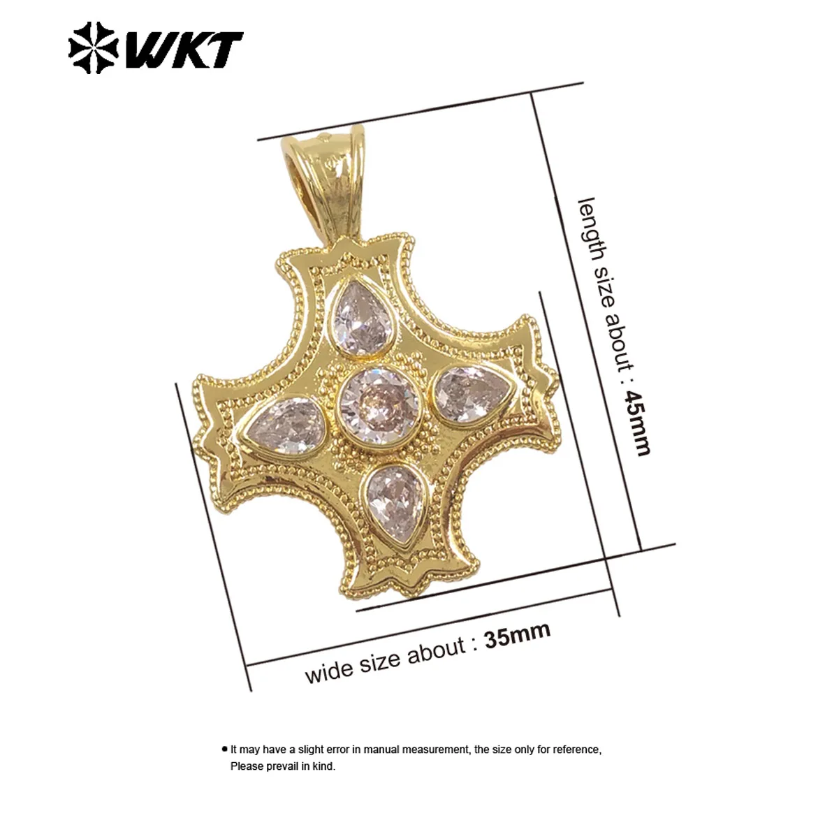 WT-P2118 Square Cross Shape With Transparent Zircon Paved Yellow Brass Pendants For Necklace Jewelry Findings 6
