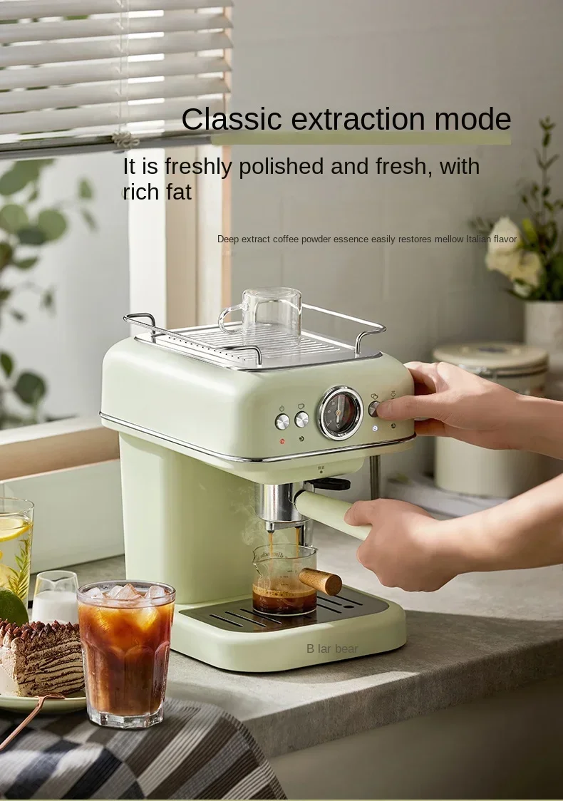 220V Bear Capsule Coffee Maker with Milk Frother, Semi-Automatic Espresso Machine