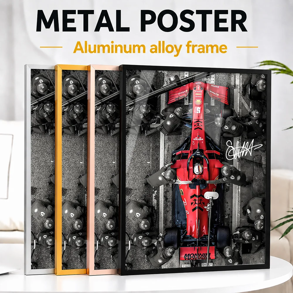 Formula Racing Pit Stop Framed Metal Print Customized Photo Dynamic Track Style Wall Art For Collector Room Unique Driver Gift