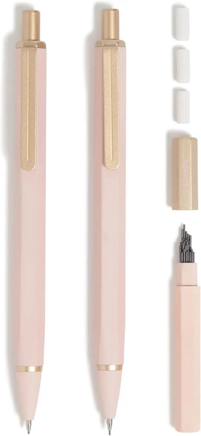

Soft Touch Mechanical Pencils Set of 2 in Blush Pink with 0.7mm Lead and Eraser Refills