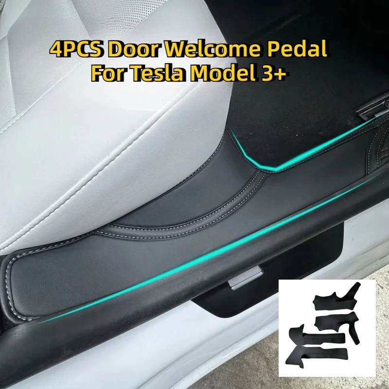 For New Tesla Model 3+ Highland 2024 Front Rear Door Sill Pad Door Welcome Pedal Threshold Strip Decoration Mat Car Accessories