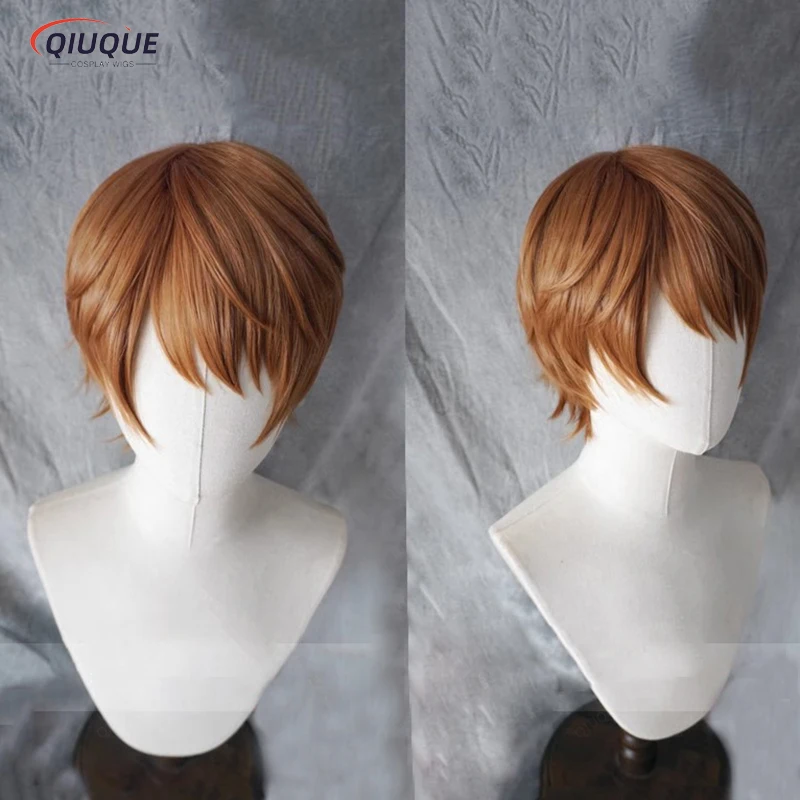 Peluca de Cosplay ligera Yagami de Anime, pelo sintético marrón corto, resistente al calor, pelucas de fiesta de Halloween + gorro de peluca