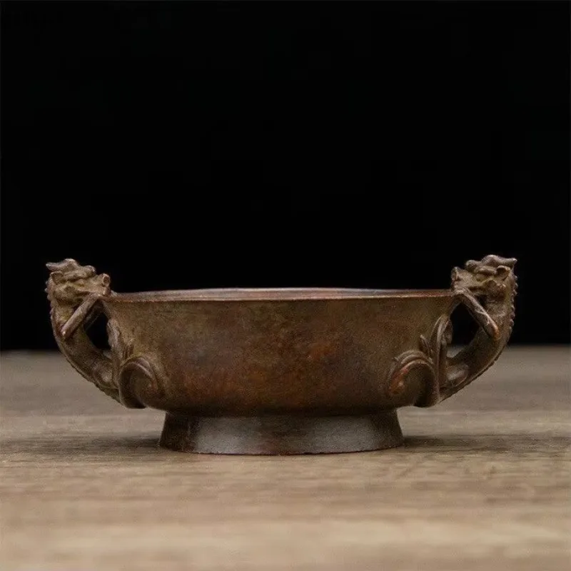 X5-15  double dragon ear alloy copper incense burner sandalwood incense burner old objects crafts