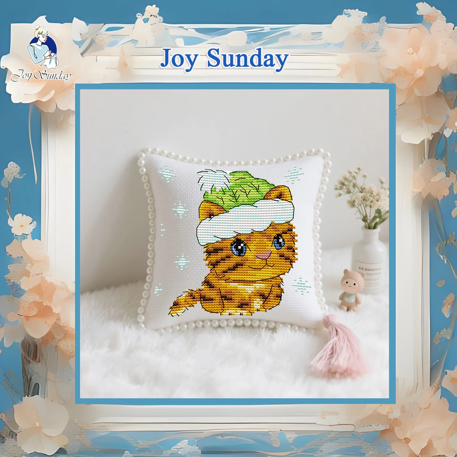 

Joy Sunday Pre-printed Cross Stitch Kit Easy Pattern Aida Stamped Fabric Embroidery Set-Christmas Tiger