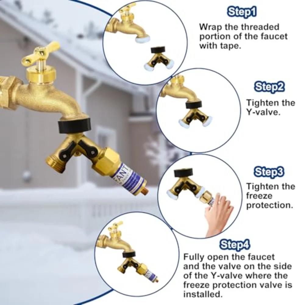 

Outdoor Faucet Freeze Protection Valve with Y Hose Splitter for 34 Inch 34 Thread Brass Winter Frostproof Cover